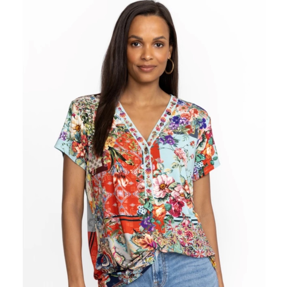 JOHNNY WAS OTTI BUTTON NECK TEE